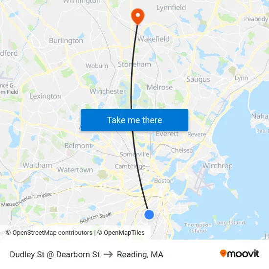 Dudley St @ Dearborn St to Reading, MA map