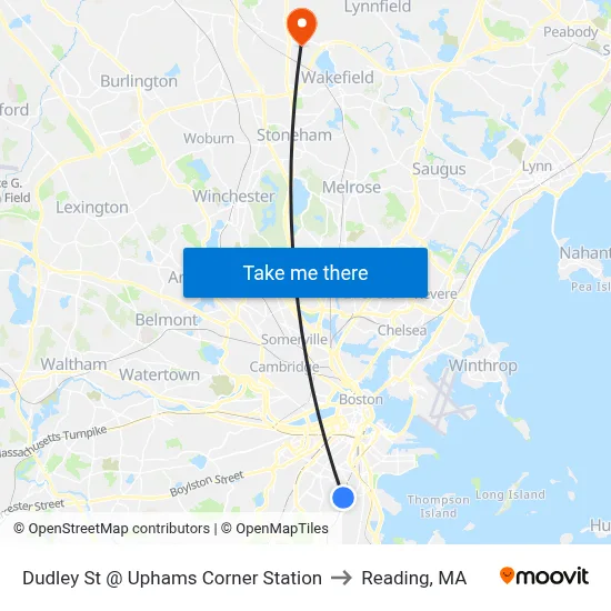 Dudley St @ Uphams Corner Station to Reading, MA map
