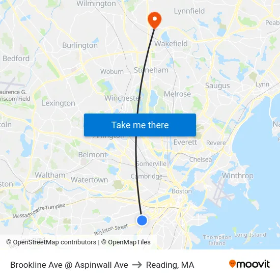 Brookline Ave @ Aspinwall Ave to Reading, MA map