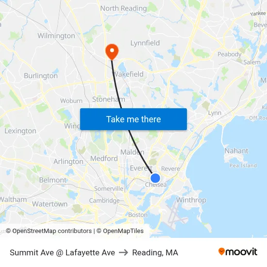 Summit Ave @ Lafayette Ave to Reading, MA map