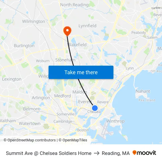 Summit Ave @ Chelsea Soldiers Home to Reading, MA map
