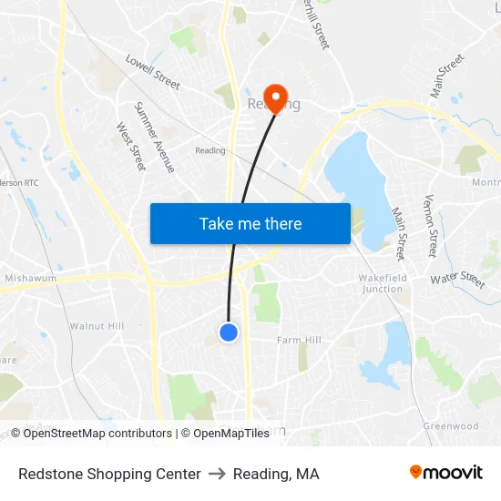 Redstone Shopping Center to Reading, MA map
