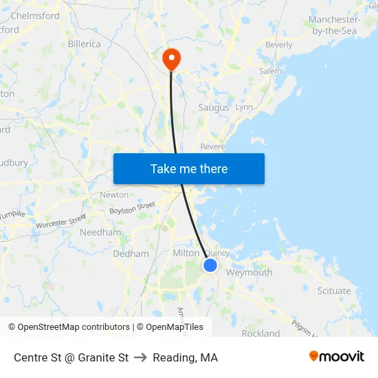Centre St @ Granite St to Reading, MA map