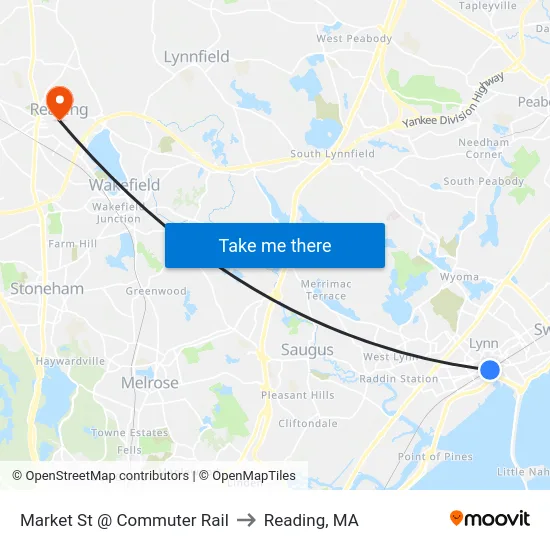 Market St @ Commuter Rail to Reading, MA map
