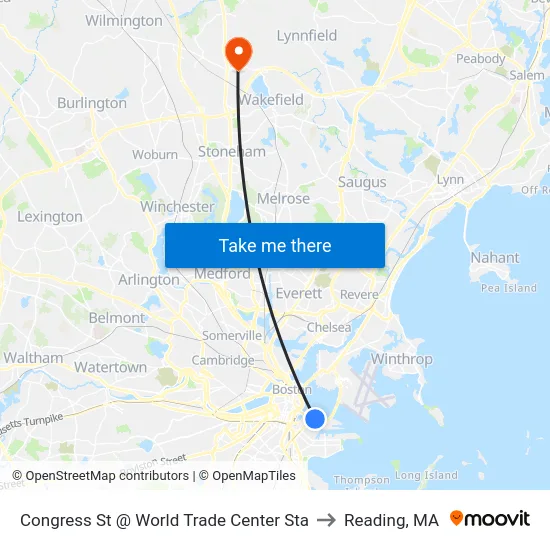 Congress St @ World Trade Center Sta to Reading, MA map