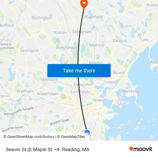 Seaver St @ Maple St to Reading, MA map
