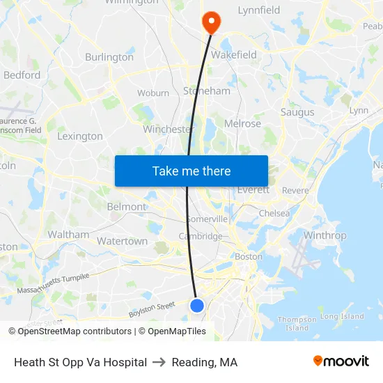 Heath St Opp Va Hospital to Reading, MA map