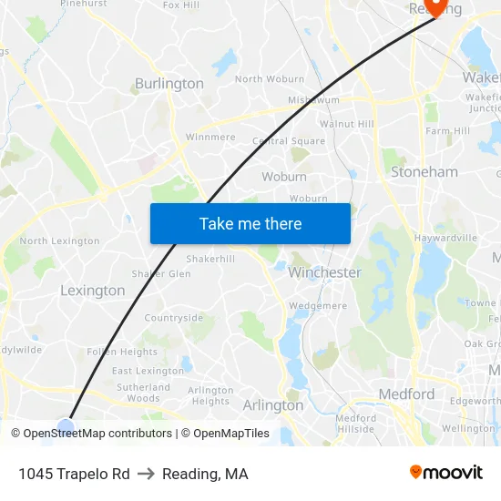 1045 Trapelo Rd to Reading, MA map