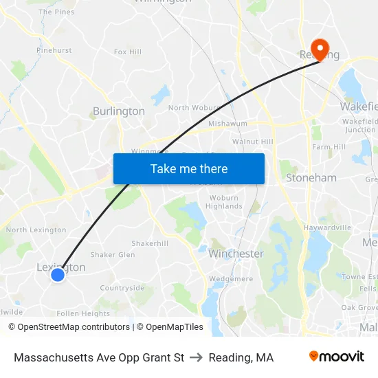 Massachusetts Ave Opp Grant St to Reading, MA map