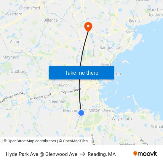 Hyde Park Ave @ Glenwood Ave to Reading, MA map