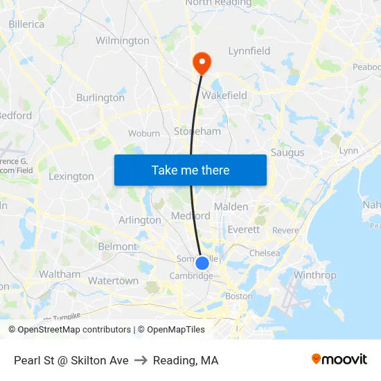 Pearl St @ Skilton Ave to Reading, MA map
