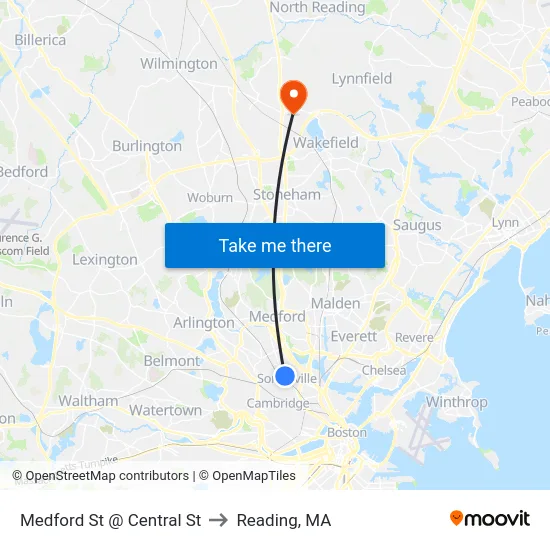 Medford St @ Central St to Reading, MA map