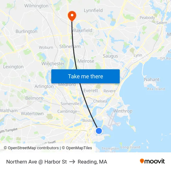 Northern Ave @ Harbor St to Reading, MA map