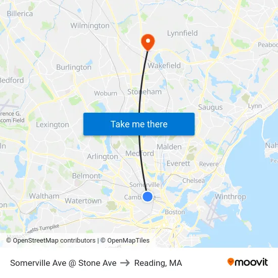 Somerville Ave @ Stone Ave to Reading, MA map