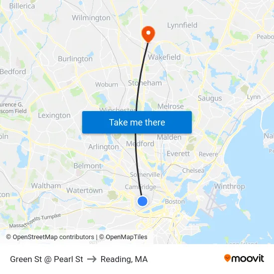 Green St @ Pearl St to Reading, MA map