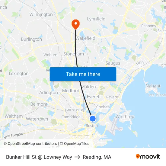 Bunker Hill St @ Lowney Way to Reading, MA map