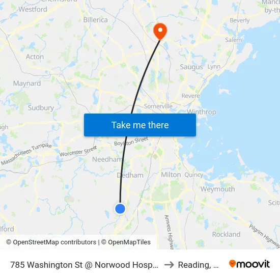 785 Washington St @ Norwood Hospital to Reading, MA map