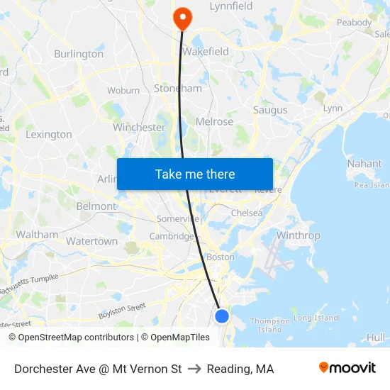 Dorchester Ave @ Mt Vernon St to Reading, MA map