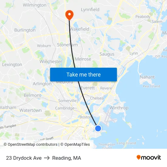 23 Drydock Ave to Reading, MA map
