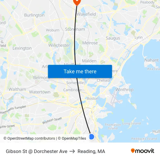 Gibson St @ Dorchester Ave to Reading, MA map