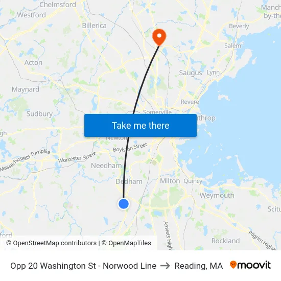 Opp 20 Washington St - Norwood Line to Reading, MA map