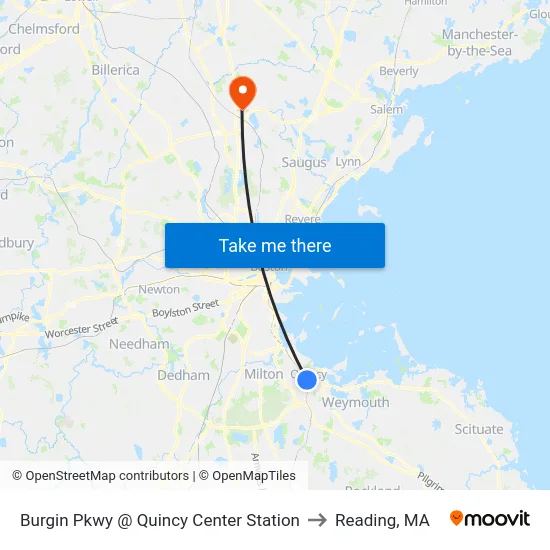 Burgin Pkwy @ Quincy Center Station to Reading, MA map