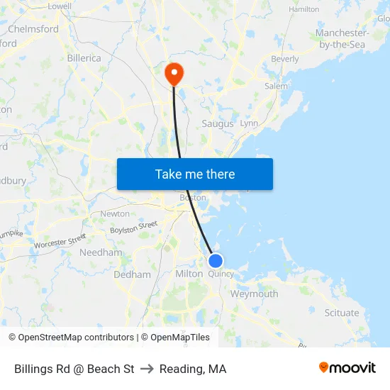 Billings Rd @ Beach St to Reading, MA map
