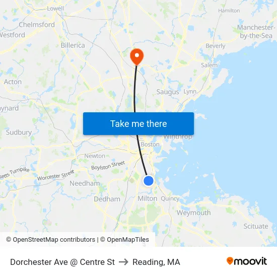 Dorchester Ave @ Centre St to Reading, MA map