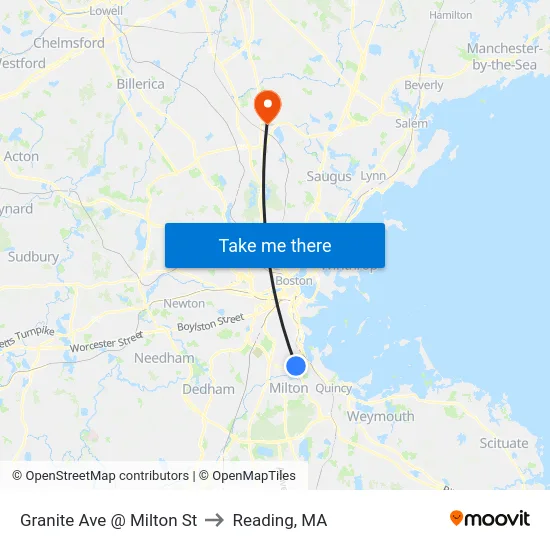 Granite Ave @ Milton St to Reading, MA map