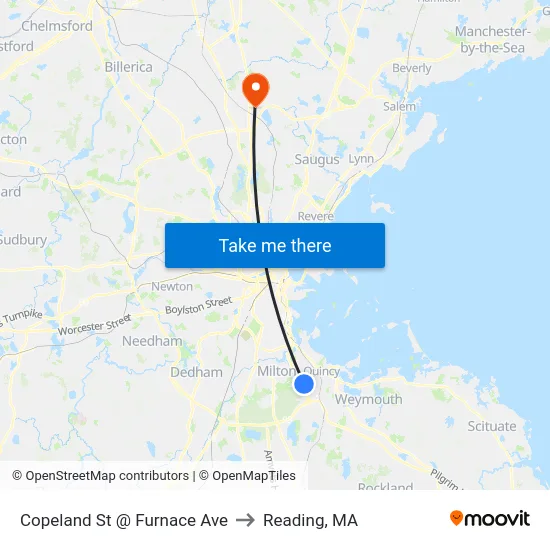 Copeland St @ Furnace Ave to Reading, MA map
