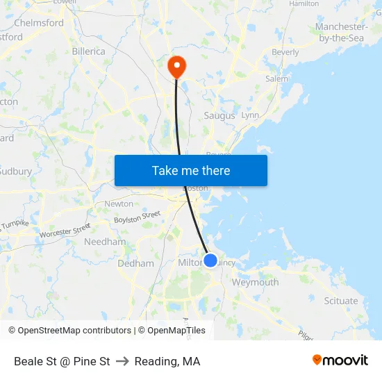 Beale St @ Pine St to Reading, MA map