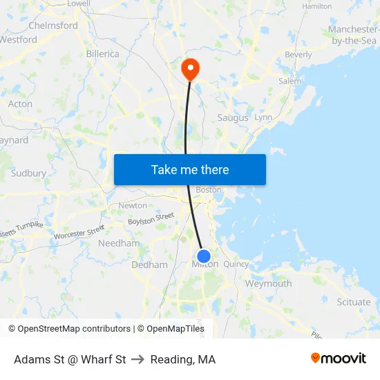Adams St @ Wharf St to Reading, MA map