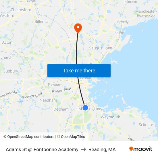 Adams St @ Fontbonne Academy to Reading, MA map