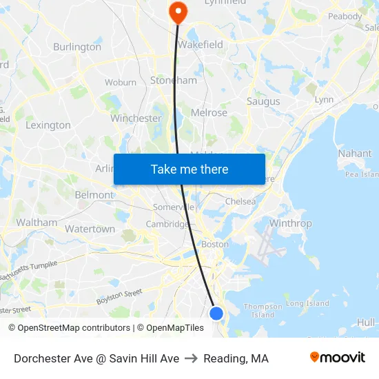 Dorchester Ave @ Savin Hill Ave to Reading, MA map
