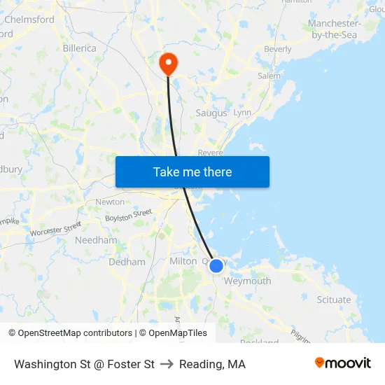 Washington St @ Foster St to Reading, MA map
