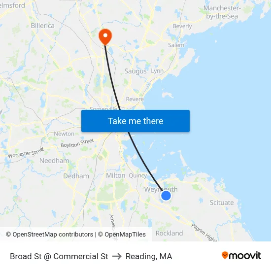 Broad St @ Commercial St to Reading, MA map