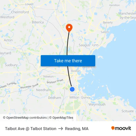 Talbot Ave @ Talbot Station to Reading, MA map