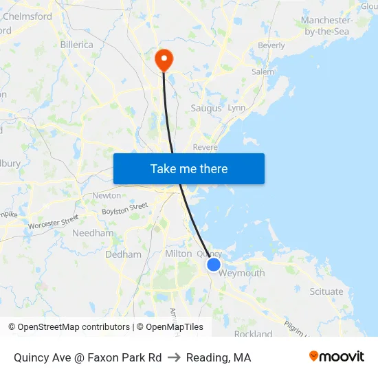 Quincy Ave @ Faxon Park Rd to Reading, MA map