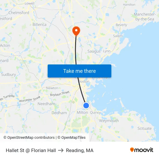 Hallet St @ Florian Hall to Reading, MA map