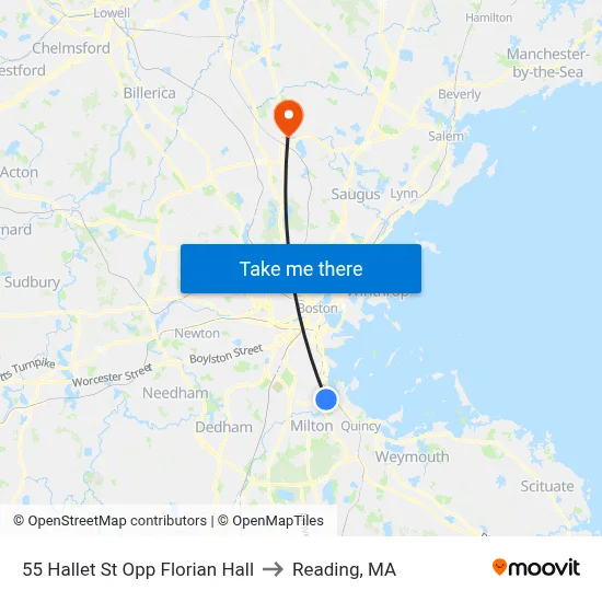 55 Hallet St Opp Florian Hall to Reading, MA map
