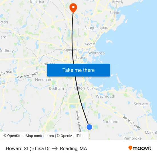 Howard St @ Lisa Dr to Reading, MA map