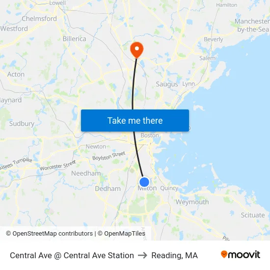 Central Ave @ Central Ave Station to Reading, MA map