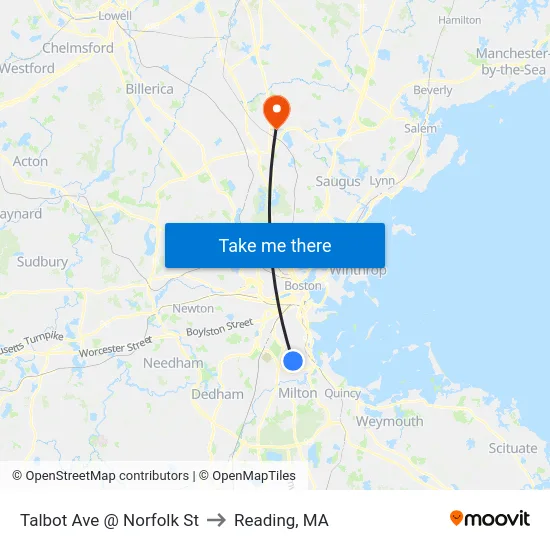 Talbot Ave @ Norfolk St to Reading, MA map