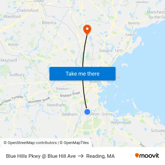 Blue Hills Pkwy @ Blue Hill Ave to Reading, MA map