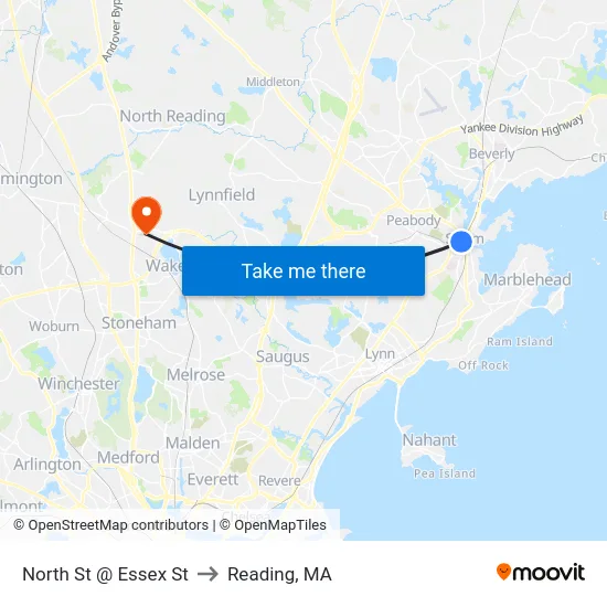 North St @ Essex St to Reading, MA map