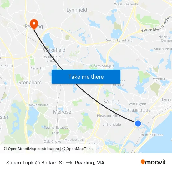 Salem Tnpk @ Ballard St to Reading, MA map