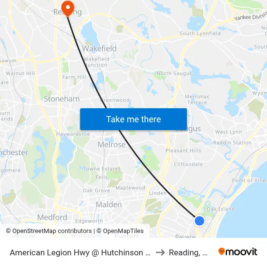 American Legion Hwy @ Hutchinson St to Reading, MA map