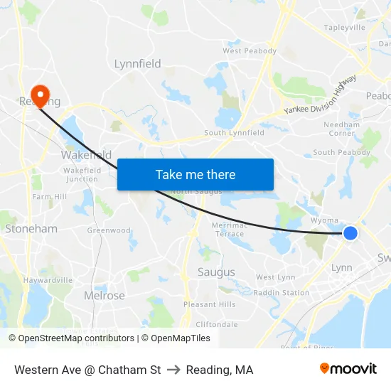 Western Ave @ Chatham St to Reading, MA map