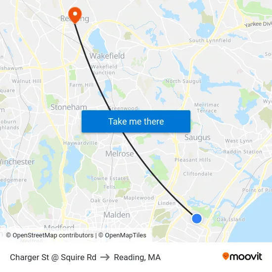 Charger St @ Squire Rd to Reading, MA map
