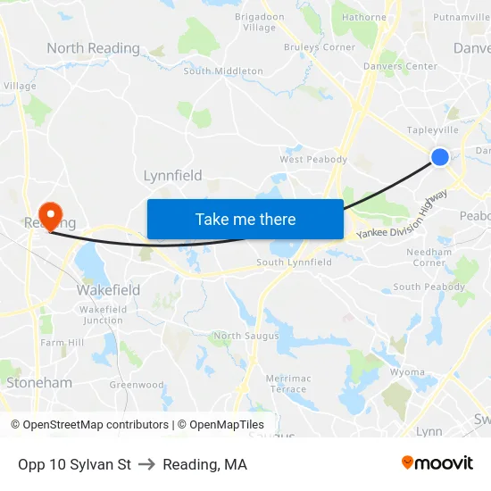 Opp 10 Sylvan St to Reading, MA map
